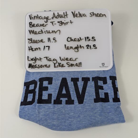 Vtg Adult Medium T-Shirt Single Stitch Velva Sheen Beaver College Blue 70s 80s - Picture 11 of 11